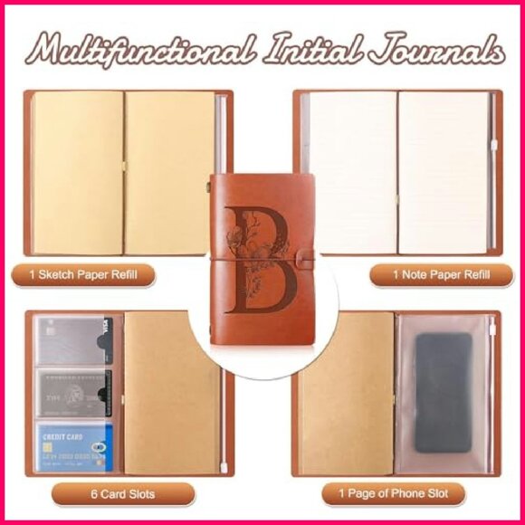 Leather Travel Journal Monogrammed Notebook Refillable Diary Writing Notepad - Picture 6 of 7